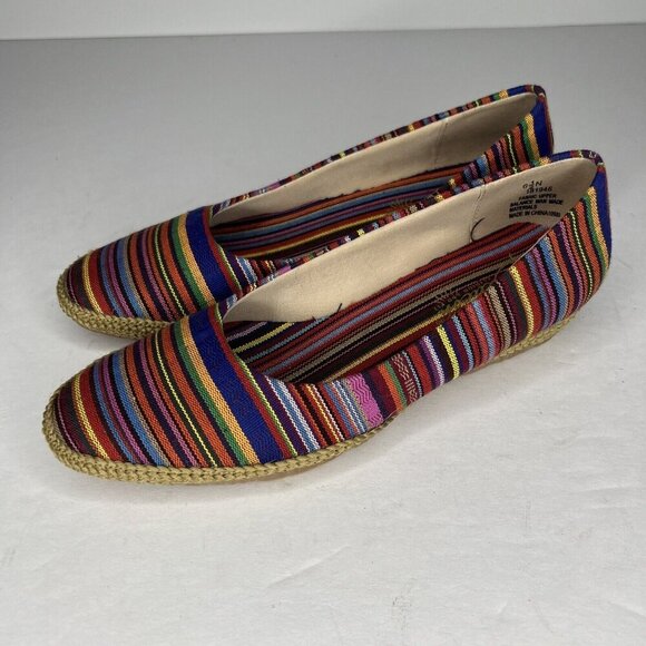 Beacon Womens Size 6.5 Phoenix Multi Stripe Textile Guatemalan Design Slip-Ons - Picture 1 of 9
